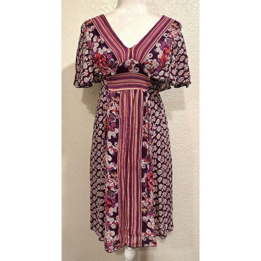 Vintage 90s Purple Floral Cute Summer Tie Dress